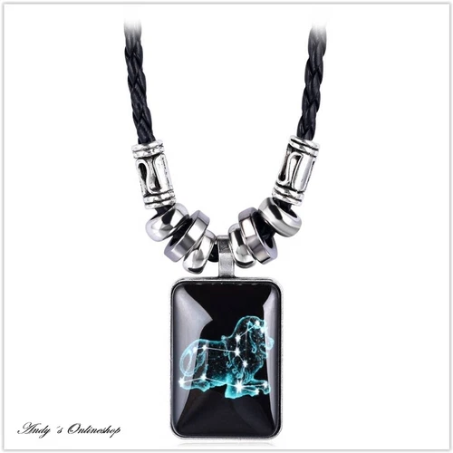 Sternzeichen Leder Halskette mit Anhänger Kette 12 Sternzeichen Geschenk Unisex - Bild 20 von 21