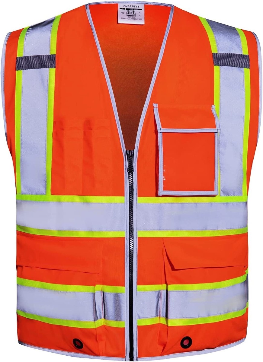 SKSAFETY Safety Vest for Men with 10 Pockets, High Visibility
