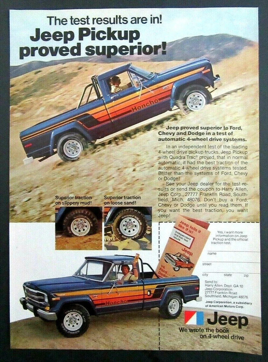 1978 JEEP PICKUP with Quadra Trac Magazine Ad Jeep Pickup Proved