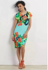 Soft Surroundings Leilani Floral Print Summer Dress Aqua Tropical Multi XS EUC