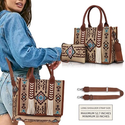 Women Handbag Travel Tote Bag Vintage Boho Aztec Style Shoulder Bags Wallet Sets