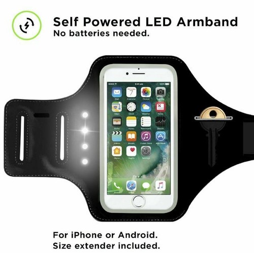 Running Armband fits Iphone 6 6S 7 or Android Dynamove Motion Powered LED - Afbeelding 1 van 1