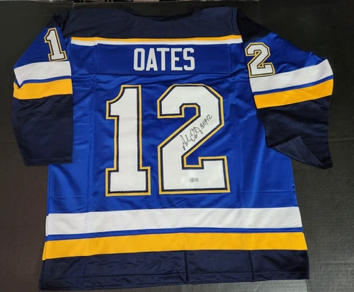 Adam Oates Autographed St Louis Custom XL Blue Hockey Jersey Beckett COA (BAS)