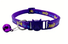 Safe Paws Breakaway Fish Bone Print Cat Collar With Bell, Purple
