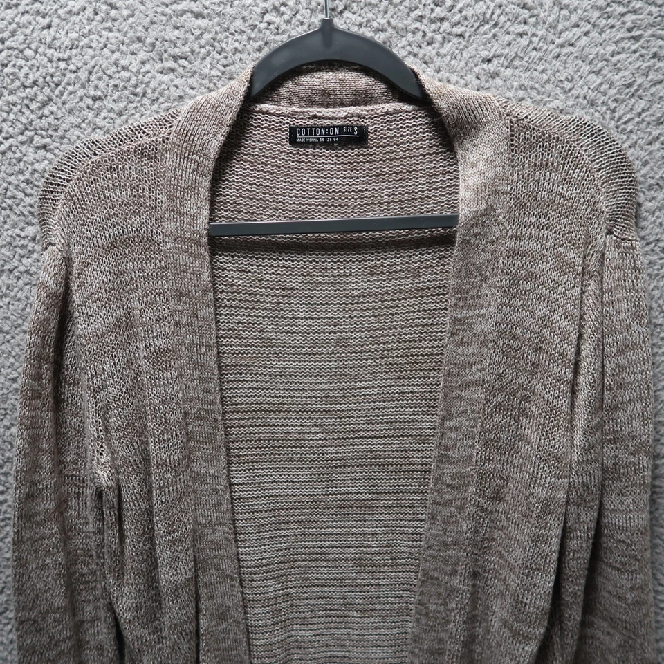 Cardigã feminino de algodão pequeno marrom suéter manga longa - Imagem 2 de 4