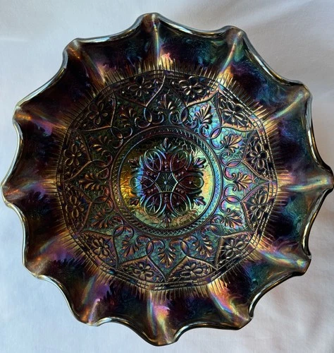 Vintage Fenton Art Glass Carnival Flared Hearts And Flower Bowl Large