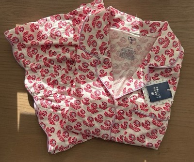 Roller Rabbit Floral Print Cotton Pajama Set Pink White Button Short  Medium