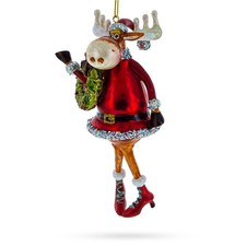 Reindeer Lady Adorned with Wreath Glass Ornament