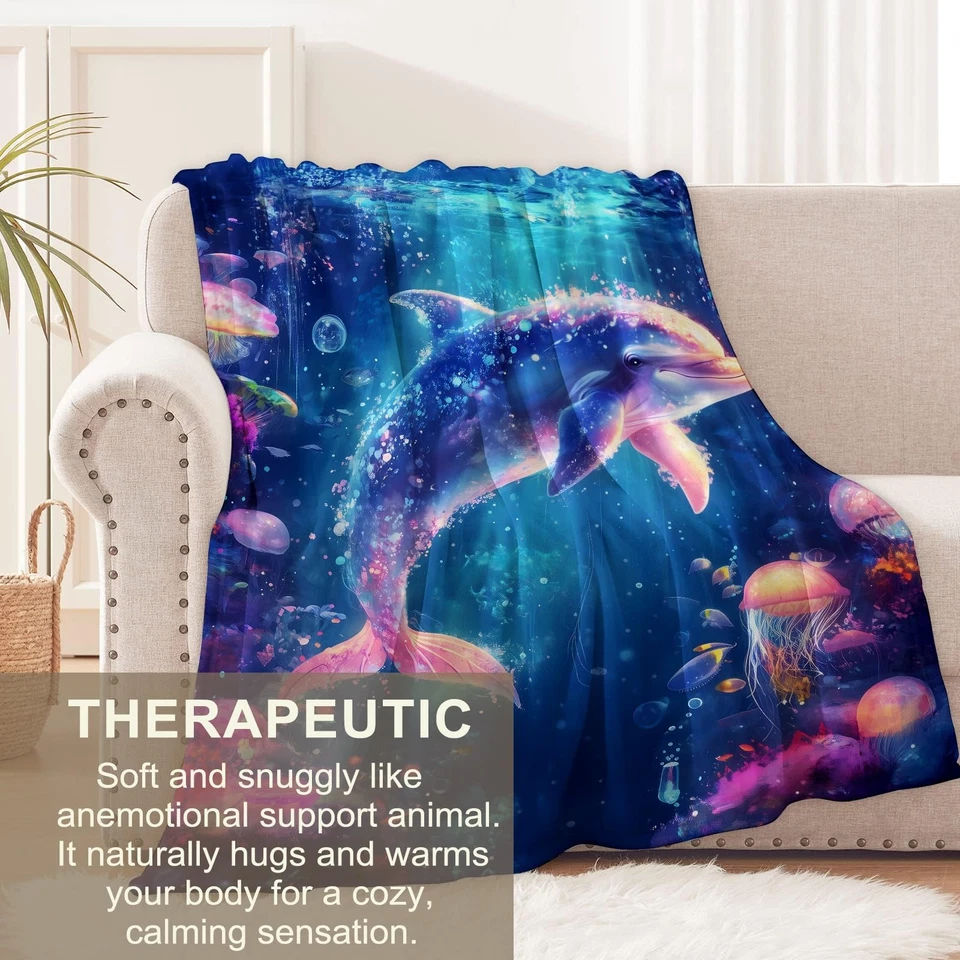 Dolphin Blanket for Kids Adults, Dolphin Gifts Flannel Throw Blanket, Dolphin... - Image 3 of 4