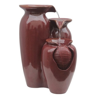 Outdoor Cascading Jars Waterfall Fountain Coral Red