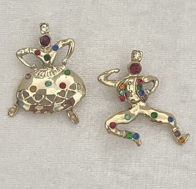 Brooch Tasha and Sasha Russian Dancers Multicolor Rhinestone Gold Tone