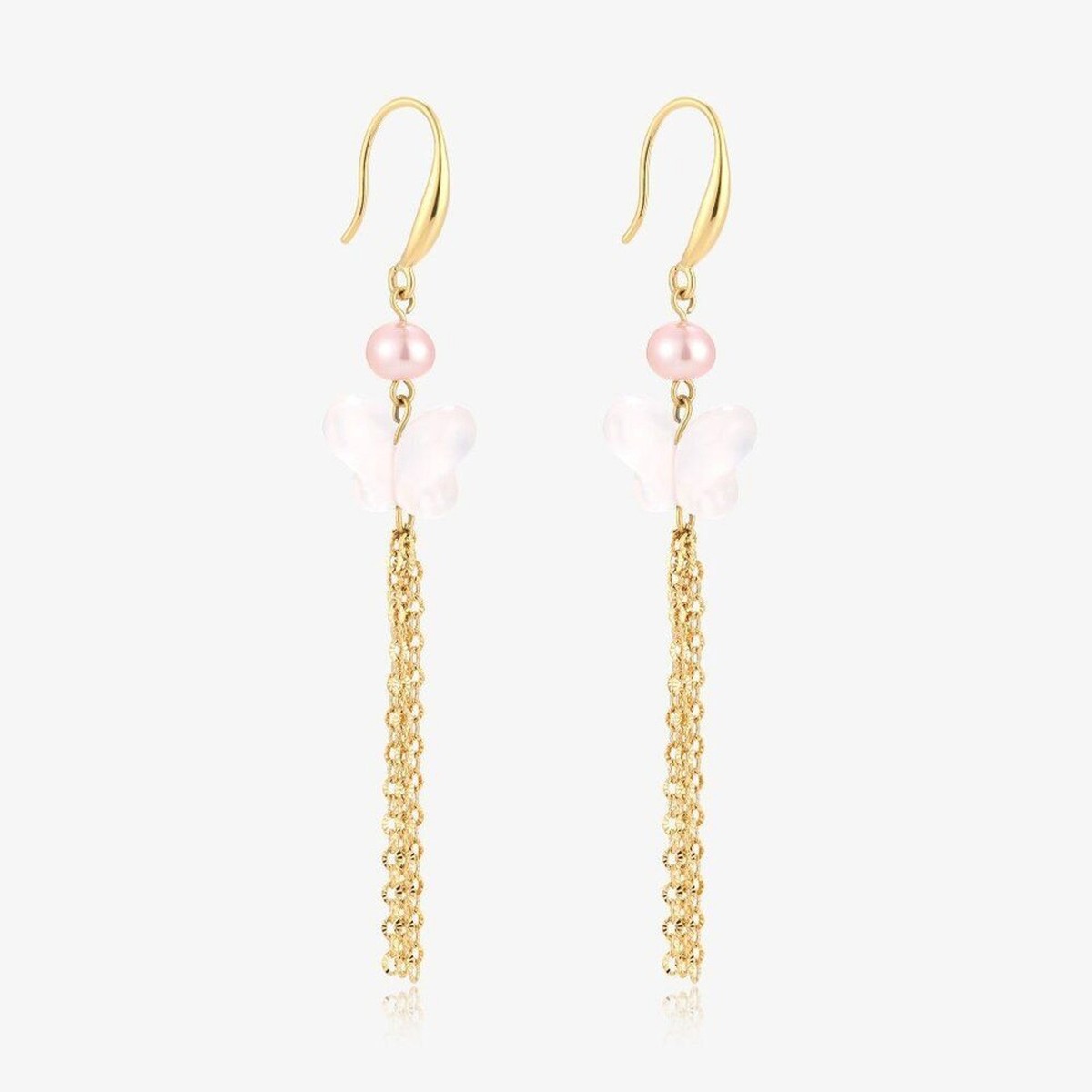 Butterfly white Jade & Fresh Water Pearl Earrings View 2