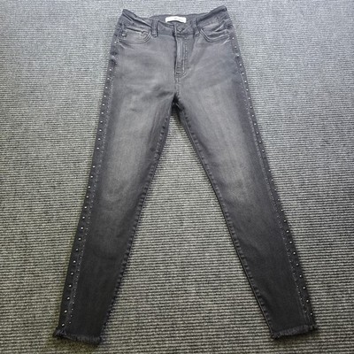 KanCan Jeans Womens 9/28 Black Studded Skinny Raw Hem Stretch