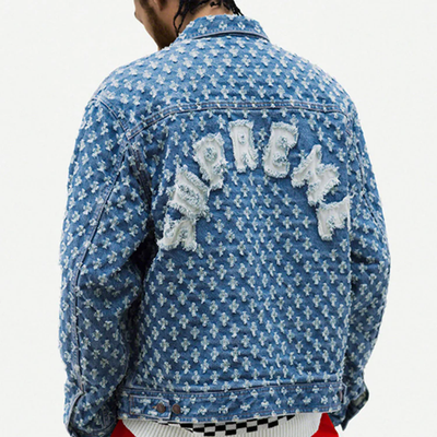 Supreme Hole Punch Denim Trucker Jacket M Blue SS20 Logo Back EUC