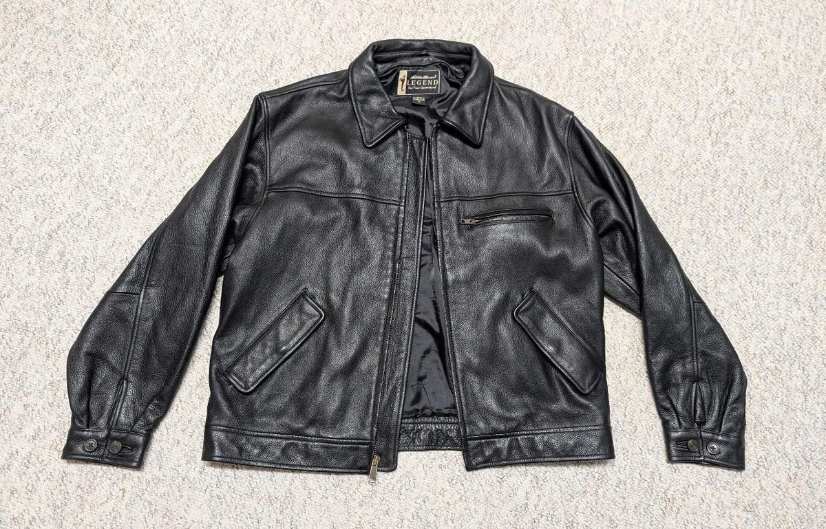 vintage EDDIE BAUER leather jacket M black JOURNEYMAN legend