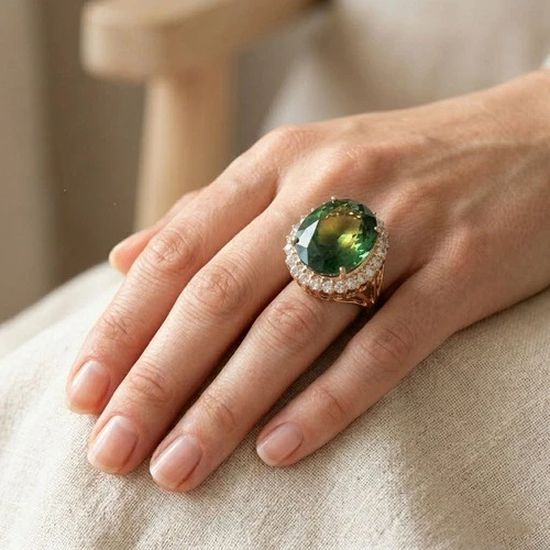 Astonishing Forest Green Tourmaline 25.85Ct 925 Sterling Silver Rose Gold Rings