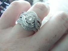 14k White Gold 3 Piece Vintage Style Diamond Bridal Ring Set