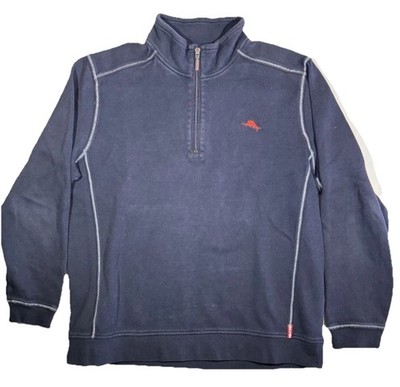 Tommy Bahama Mens Navy Blue Quarter Zip Pullover 100% Cotton Long Sleeve XL Tall