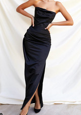 House of CB Adrienne black satin strapless corset maxi S