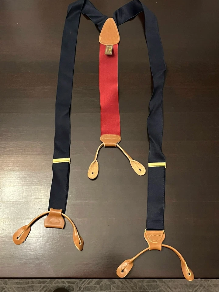 Lot Of 3: Trafalgar Suspenders With Button Attachments Navy Red Maroon Menswear - Image 2 of 4