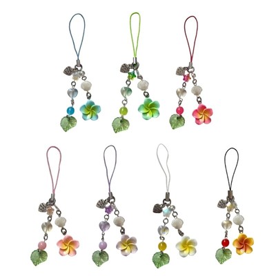 Phone Lanyard Heart Shape Hanging Pendant with Plumeria Tassels Alloy Texture