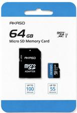 AKASO 64GB Micro SDXC Memory Card U3 4K UHD 100MB/s + SD Adapter NEW SEALED