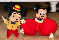 2 Vintage 1960's Mickey Mouse Plush Figures Walt Disney Beanbag Woolkin Japan