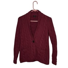 Talbots Size P XS Maroon Cotton/Nylon/Wool Cable Knit Cardigan/Blazer