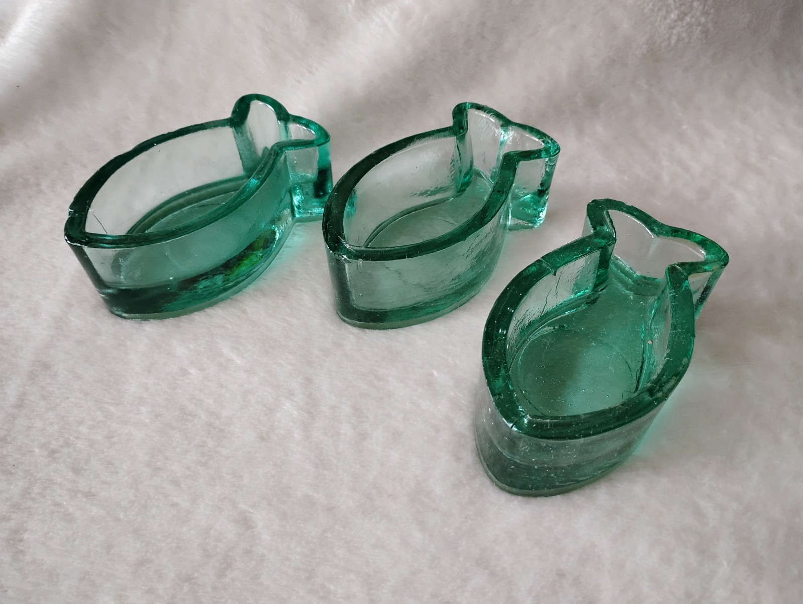 Vintage 3 Aqua Green Glass Fish Shaped Condiment Nut Jelly Trinket Dish,...