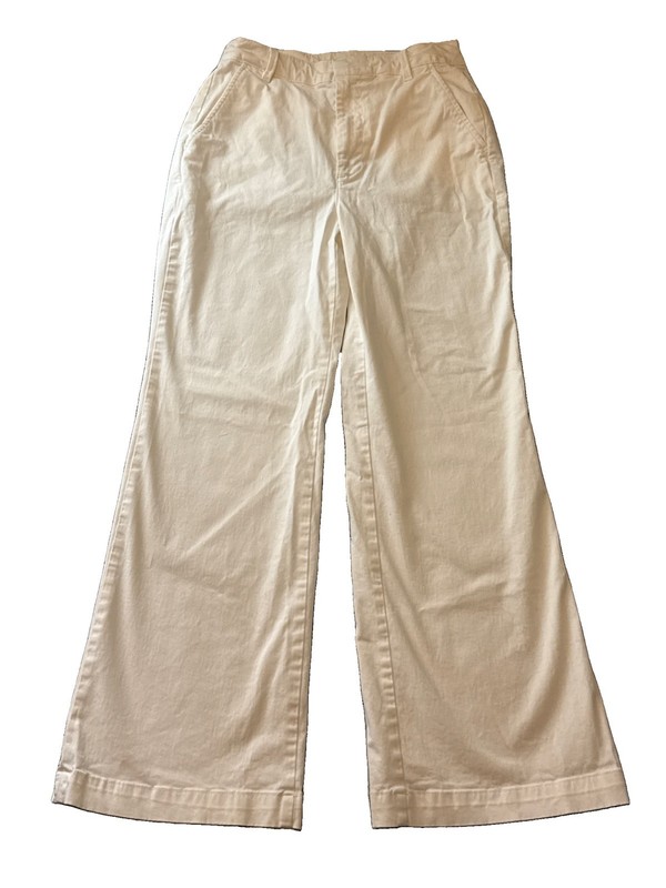 GAP Women’s Khaki/White Loose Chino Pants Wide-Leg Relaxed Fit Flare Casual Sz 4