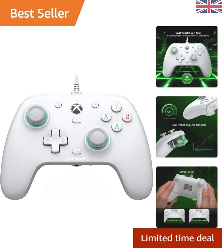 G7 SE Wired Gaming Controller with 3.5mm Audio Jack - Ergonomic Design in White