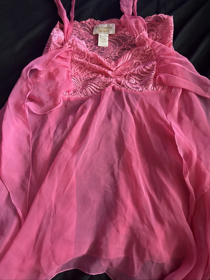 De Colección Y2K Victoria’s Secret Seda Encaje Babydoll Vestido Sin Mangas Rosa Transparente Corbata Frontal S Foto 3 de 3