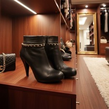 Women Gold Metal Boot Chain Links Black Fabric Strap Bracelets Shoe Jewelry SET