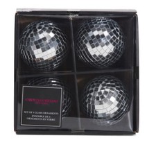 Christian Siriano Disco Ornament Set Glass 4 Pc Metallic 2.5 inch Diameter NEW