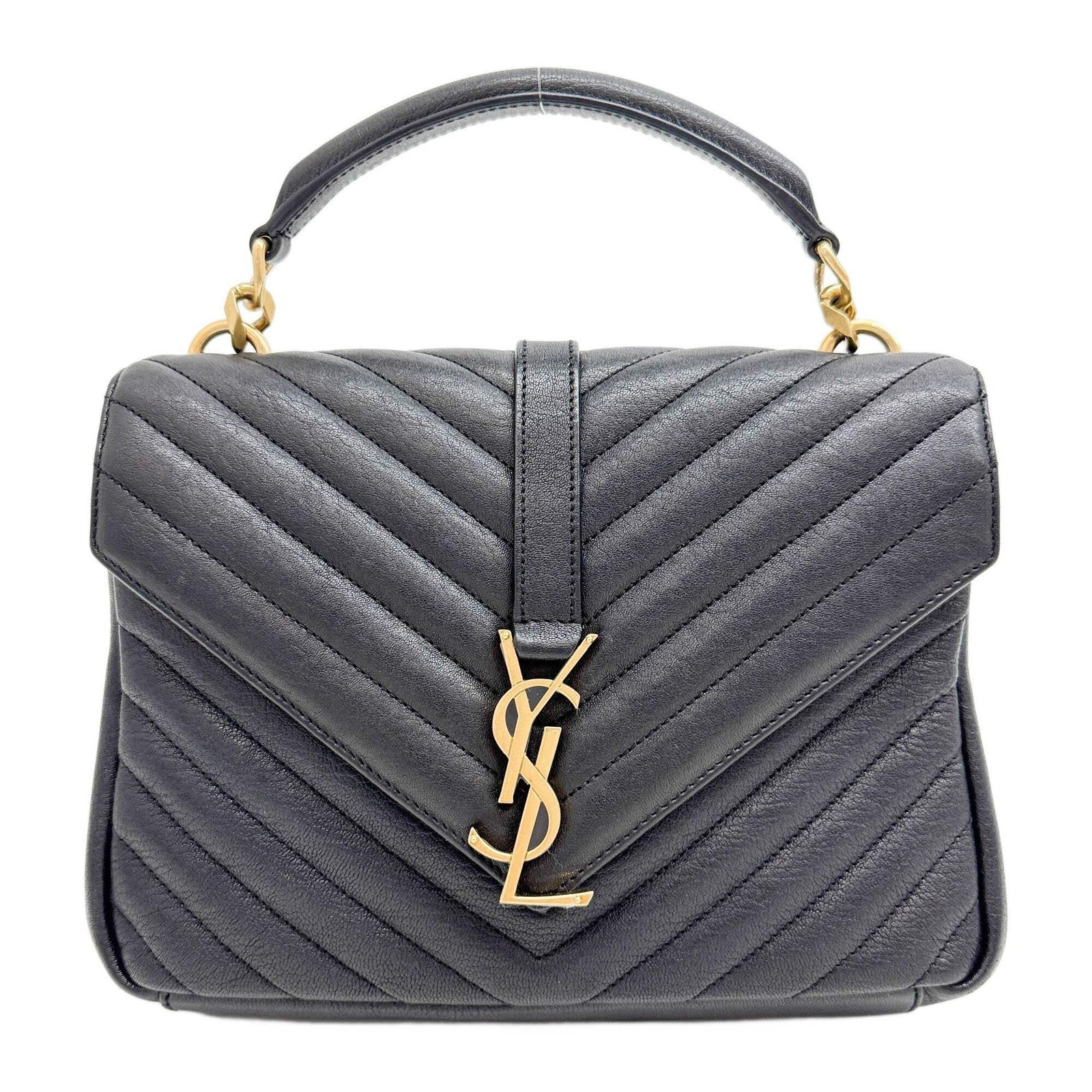 SAINT LAURENT College Black Leather Two Way Bag