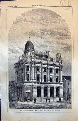Alter antiker Druck Bradford District Bank Milnes & Francis Architects 1874 19.
