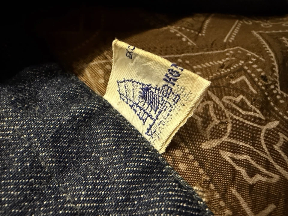 Chaqueta vaquera vintage Hong Kong Tailors lavado oscuro sensación cruda rígida mediana años 70 80 Foto 3 de 4