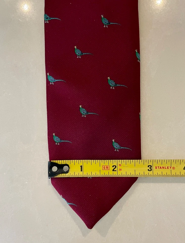 Corbata de seda vintage Paco Rabanne Paris para hombre rojo granate con faisanes verdes Foto 3 de 4