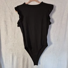 Shein black Round neck ruffle short sleeve bodysuit size XL