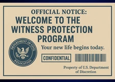 💌 Funny Prank Postcard – “Welcome to the Witness Protection Program” 