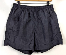 VTG Nike Men's Spell Out Logo Running Shorts Sz XL Black 100 Nylon EUC