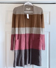 Loft Women  s Colorblock Ribbed Open Cardigan Patch Pockets Size XS NWT