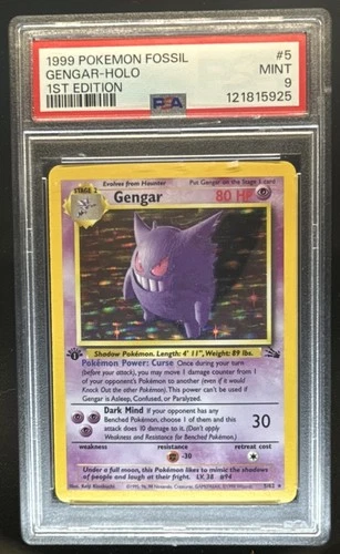 1999 Pokemon Fossil 1st Edition Gengar Holo Rare #5/62 PSA 9
