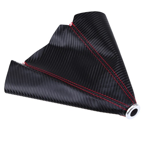 Black Real Leather Red Stitch Manual/Auto Gear Shift Knob Shifter Boot Cover - Picture 4 of 5