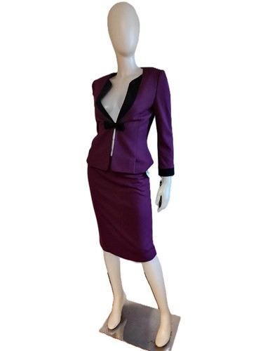 TAHARI ASL Berry Red/Black Trim 2 Pc Skirt Suit-4