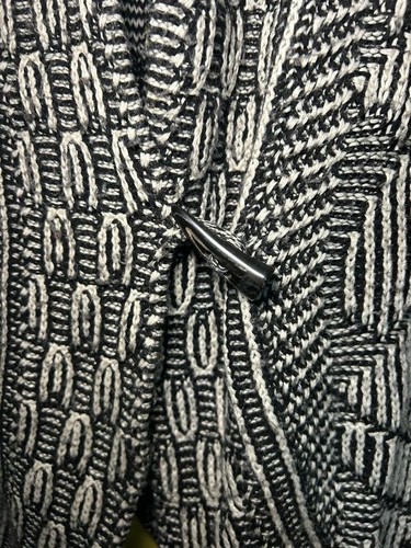 Dex Circle 10% Wool Cardigan Women's L Black White Cocoon 1 button Dolman Sleeve - Picture 4 of 6
