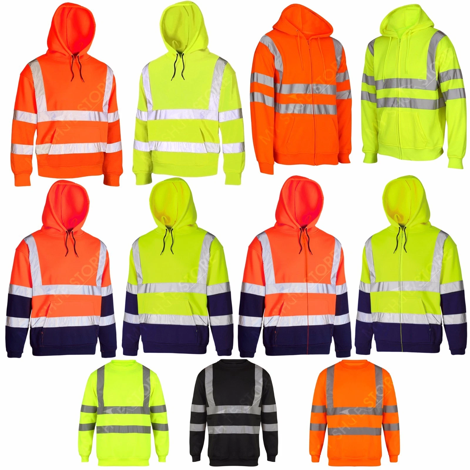 HI VIZ VIS HOODED SWEATSHIRT HIGH VISIBILITY REFLECTIVE WORKWEAR FLEECE JACKET