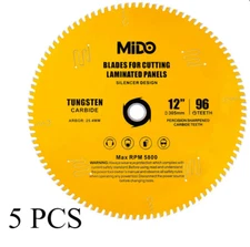 5 PACK 12 In 96 Teeth Circular Saw Blade for Table Saw,TiCo High Density Carbide