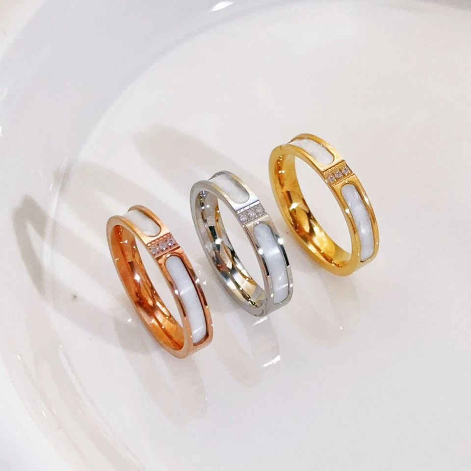 Anillo banda madreperla enchapado en oro de 18k 3 colores mujer circonita cúbica 4 mm talla 5-10 Foto 4 de 4