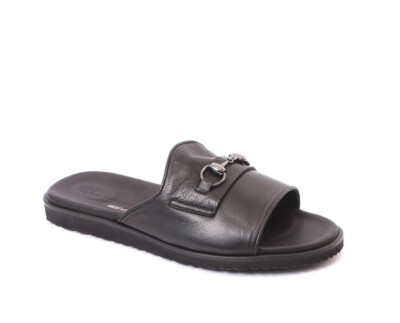Roberto Serpentini 6600 Black Leather  Slides Men Comfort Sandals 45 / US 12